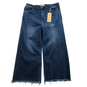 NWT Risen Womens Chelsea Jeans Size 3XL Wide Leg Frayed Hem Blue Denim Casual